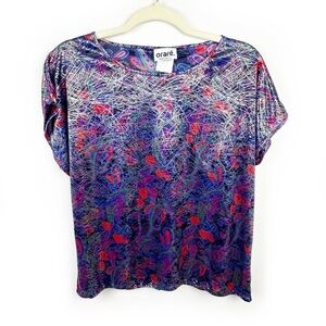 Vintage Oraré Multicolor metallic art to wear satin light weight blouse 80's